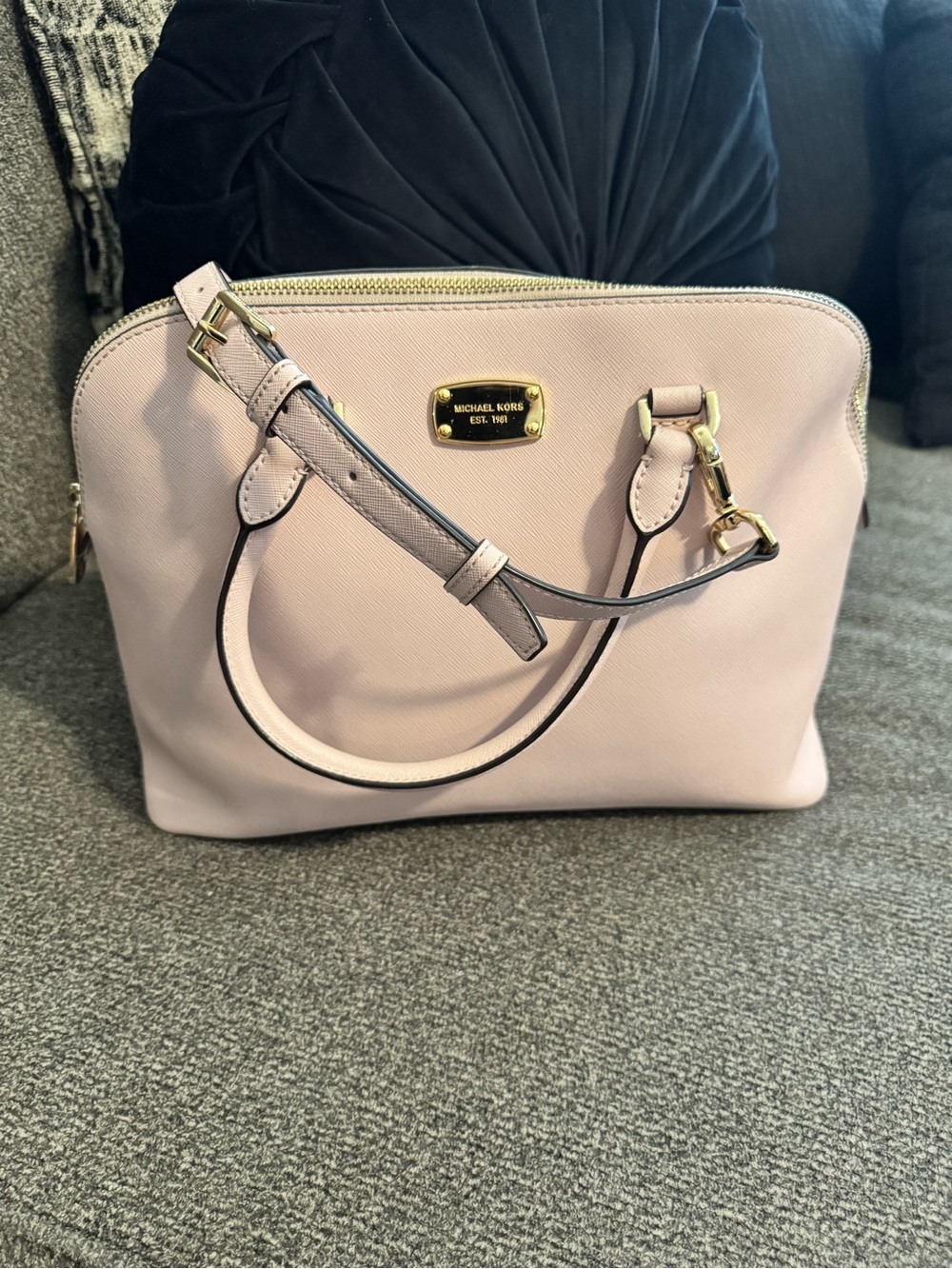 Michael Kors Pale Blush Saffiano Dome Satchel with Gold Hardware